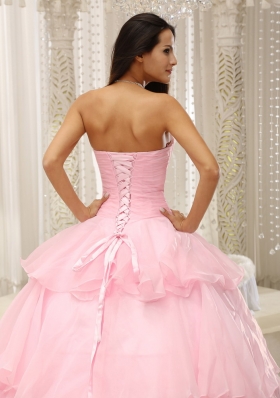 Baby Pink Ruched Hand Made for Quinceanera Dress