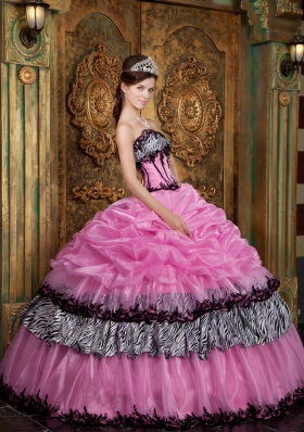 Sweet 16 Dress Rose Pink Zebra Ball Gown Picks-Up