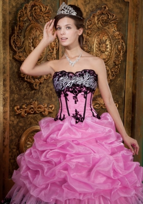 Sweet 16 Dress Rose Pink Zebra Ball Gown Picks-Up