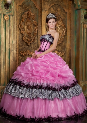 Sweet 16 Dress Rose Pink Zebra Ball Gown Picks-Up