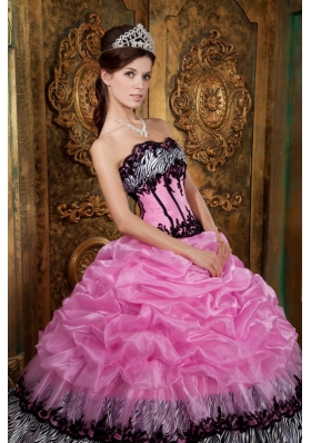 Sweet 16 Dress Rose Pink Zebra Ball Gown Picks-Up