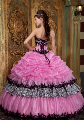 Sweet 16 Dress Rose Pink Zebra Ball Gown Picks-Up