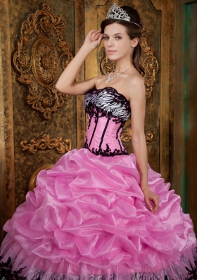 Sweet 16 Dress Rose Pink Zebra Ball Gown Picks-Up