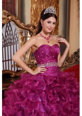 Fuchsia Beading Quinceanera Dress With Ruffles