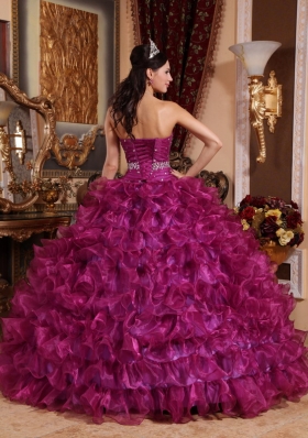 Fuchsia Beading Quinceanera Dress With Ruffles