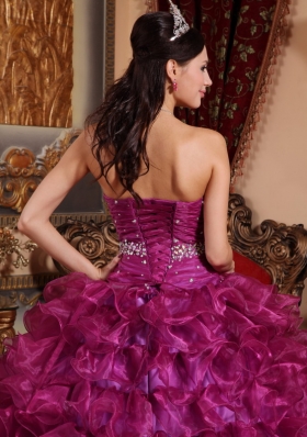 Fuchsia Beading Quinceanera Dress With Ruffles