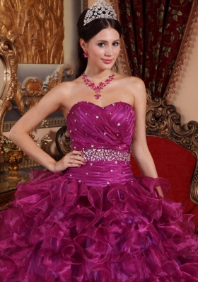 Fuchsia Beading Quinceanera Dress With Ruffles