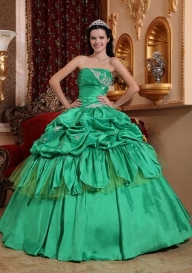 Green Ball Gown Quince Dress Pick-ups Appliques