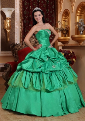 Green Ball Gown Quince Dress Pick-ups Appliques