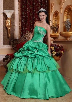 Green Ball Gown Quince Dress Pick-ups Appliques