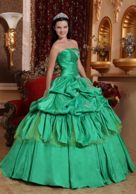 Green Ball Gown Quince Dress Pick-ups Appliques