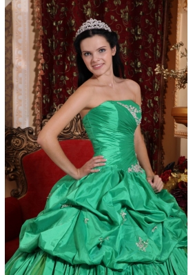 Green Ball Gown Quince Dress Pick-ups Appliques