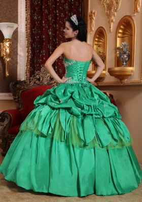 Green Ball Gown Quince Dress Pick-ups Appliques