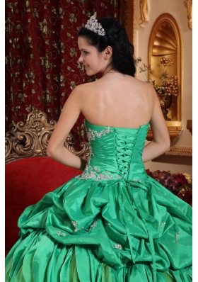 Green Ball Gown Quince Dress Pick-ups Appliques