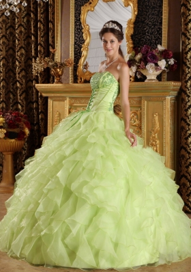 Yellow Green Embroidery Quince Dress Corset