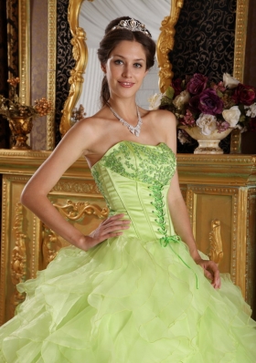 Yellow Green Embroidery Quince Dress Corset