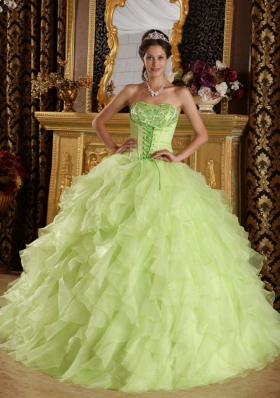 Yellow Green Embroidery Quince Dress Corset