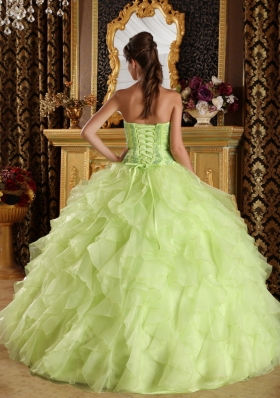 Yellow Green Embroidery Quince Dress Corset