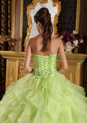 Yellow Green Embroidery Quince Dress Corset