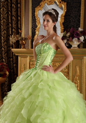 Yellow Green Embroidery Quince Dress Corset