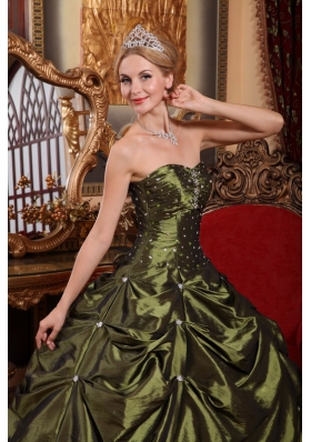 Olive Green Beading Pick-ups Quinceanera Dress