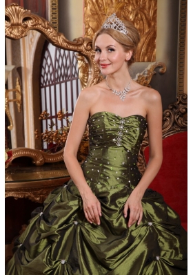 Olive Green Beading Pick-ups Quinceanera Dress