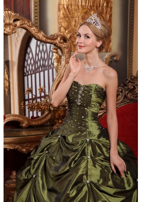 Olive Green Beading Pick-ups Quinceanera Dress