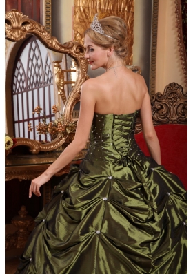 Olive Green Beading Pick-ups Quinceanera Dress