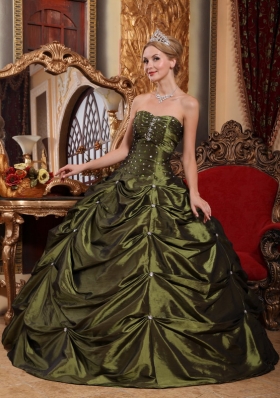 Olive Green Beading Pick-ups Quinceanera Dress