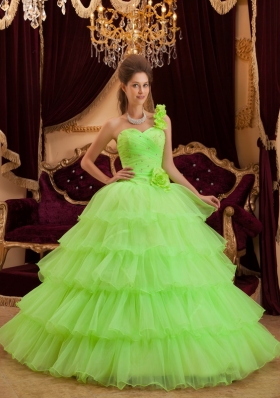 Lemon Green Quinceanera Dress Ruffles One Shoulder