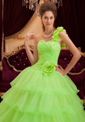 Lemon Green Quinceanera Dress Ruffles One Shoulder