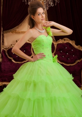 Lemon Green Quinceanera Dress Ruffles One Shoulder