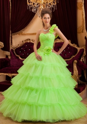 Lemon Green Quinceanera Dress Ruffles One Shoulder