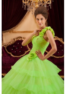 Lemon Green Quinceanera Dress Ruffles One Shoulder