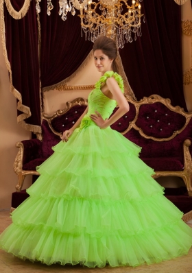 Lemon Green Quinceanera Dress Ruffles One Shoulder