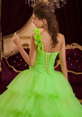 Lemon Green Quinceanera Dress Ruffles One Shoulder