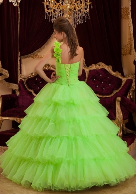 Lemon Green Quinceanera Dress Ruffles One Shoulder