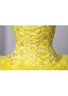 Sweet 15 Dresses Yellow A-Line Brush Beading Ruffles