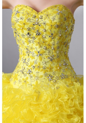 Sweet 15 Dresses Yellow A-Line Brush Beading Ruffles