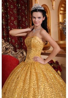 Gold Ball Gown Quinceanera Dress Sequins Over