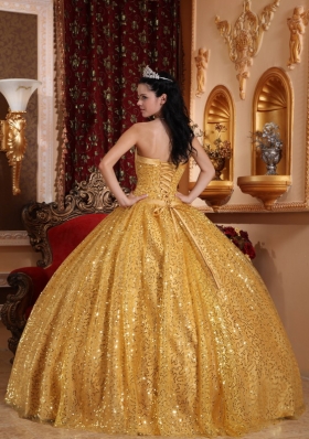 Gold Ball Gown Quinceanera Dress Sequins Over