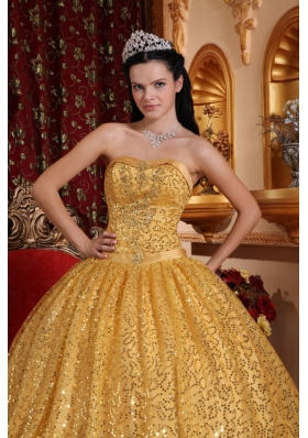 Gold Ball Gown Quinceanera Dress Sequins Over