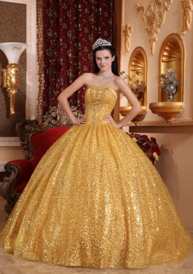 Gold Ball Gown Quinceanera Dress Sequins Over