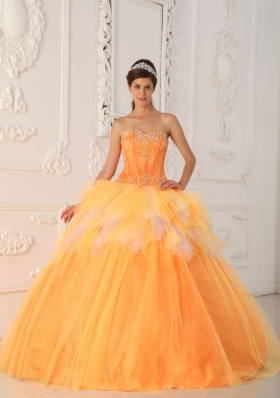 Orange A-Line Sweetheart Beading Quinceanera Dress
