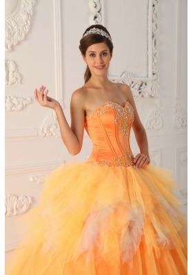 Orange A-Line Sweetheart Beading Quinceanera Dress