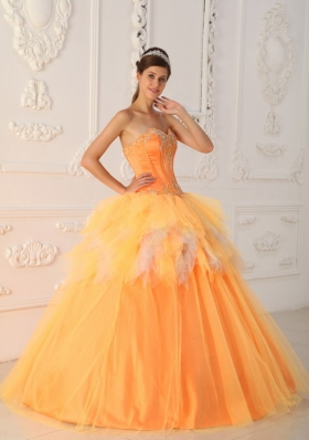 Orange A-Line Sweetheart Beading Quinceanera Dress