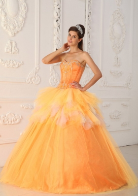 Orange A-Line Sweetheart Beading Quinceanera Dress