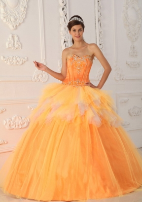 Orange A-Line Sweetheart Beading Quinceanera Dress