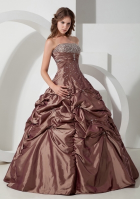 Ball Gown Beading Quinceanera Dress in Brown