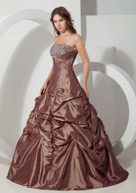 Ball Gown Beading Quinceanera Dress in Brown